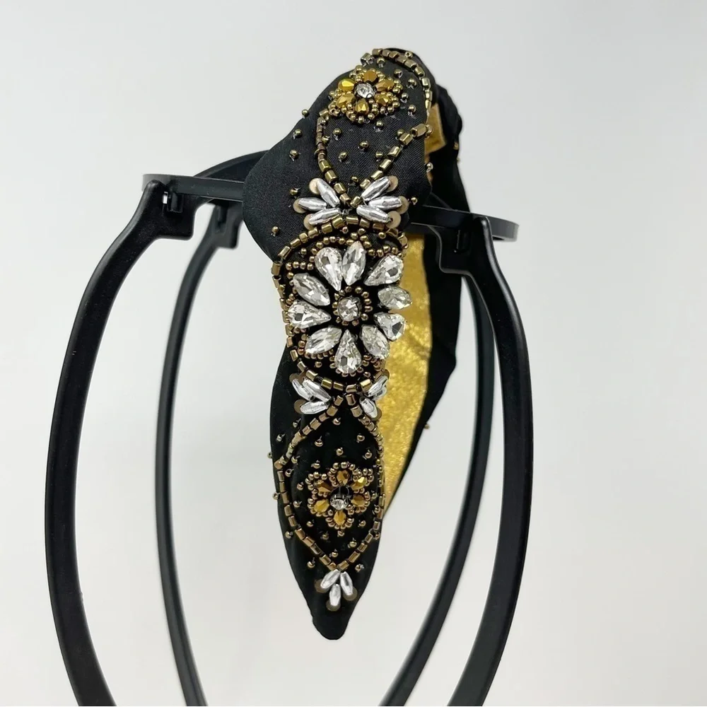 Black Beaded Jeweled Slip On Women’s Headband Adjustable One Size